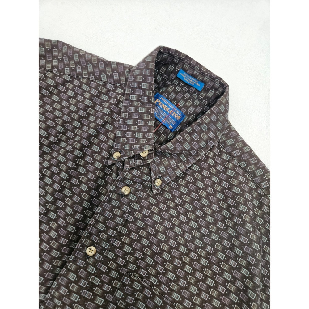 Pendleton Button Down Shirt Mens M Brown Geometric Short Sleeve Cotton Retro MCM